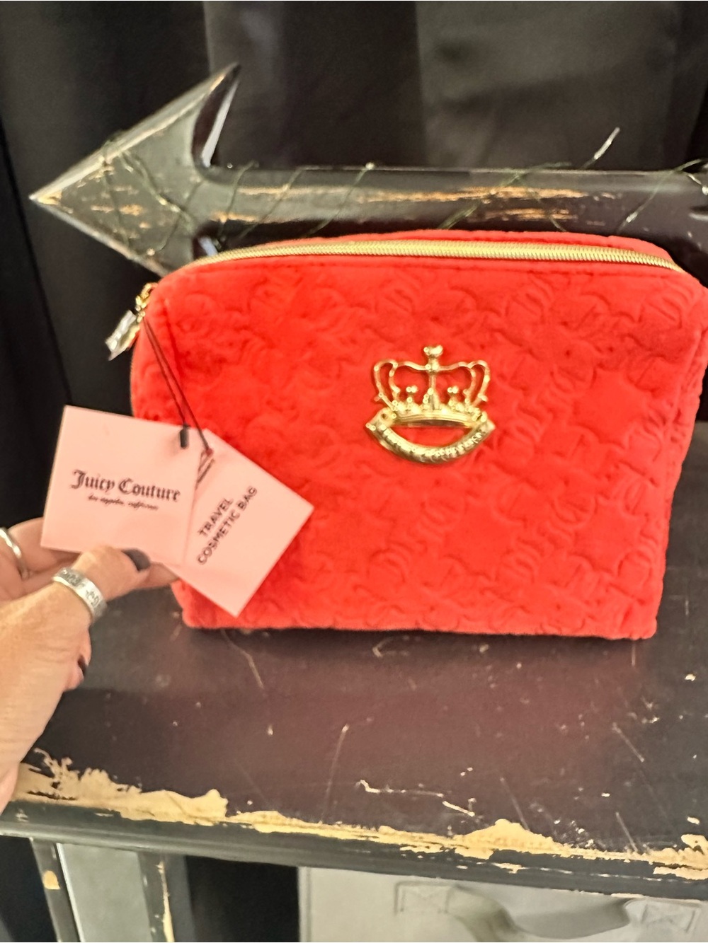 Juicy Couture Bright Red Quilted Crown Travel Cosmetic Bag
